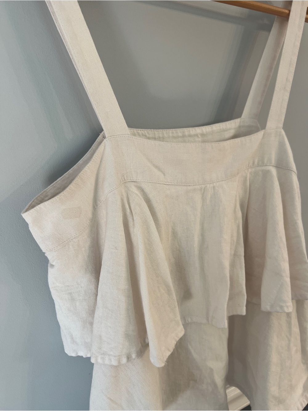 White Linen Blend Ruffle Tank Top Size L - Picture 6 of 8